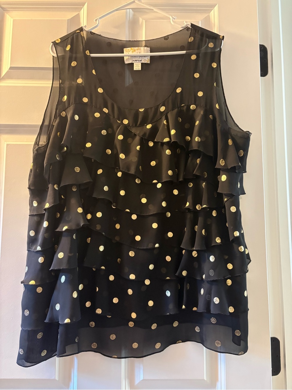 Avenue Black Ruffle Camisole with Gold Polka Dots
